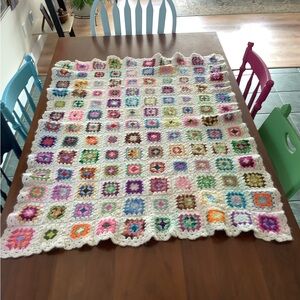 Vintage Handmade Granny Square Blanket Throw | Wool Blend Crochet Afghan